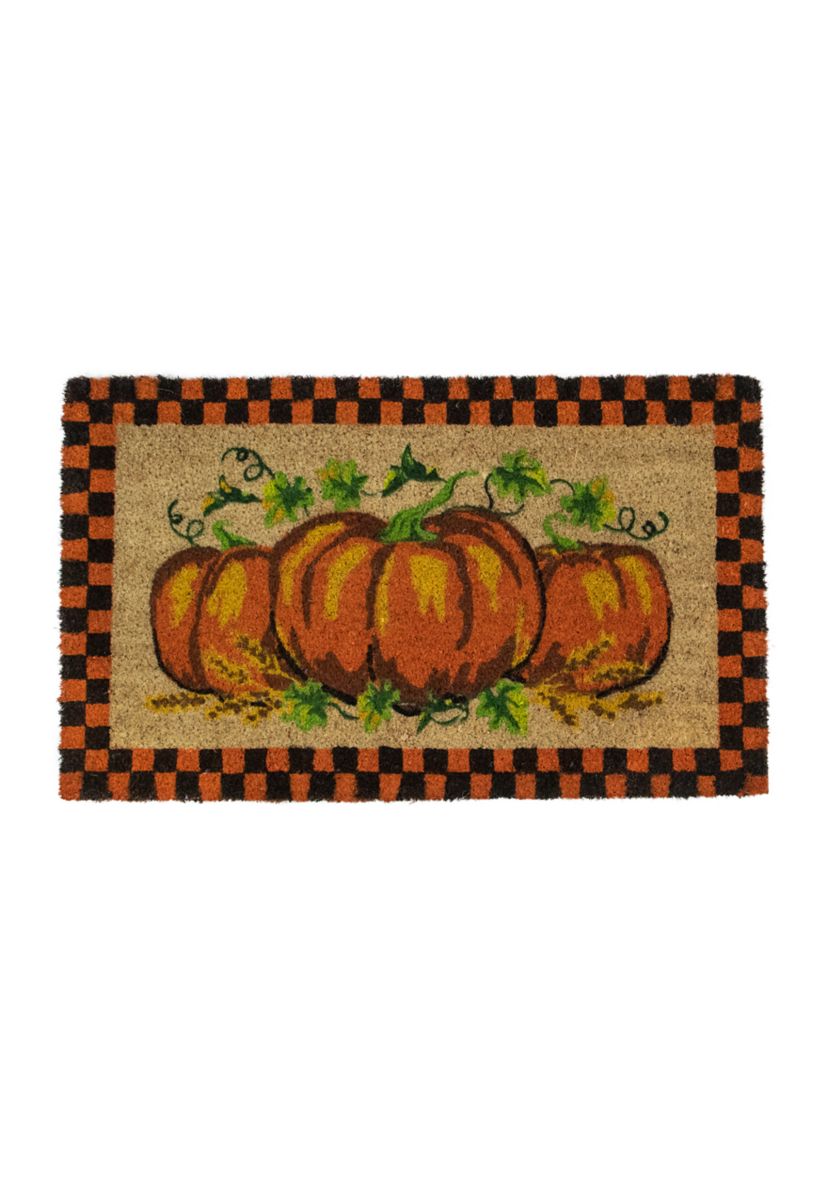 Checkered Fall Harvest Pumpkin Doormat 18 inch x 30 inch