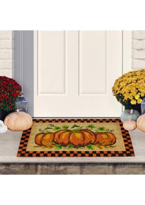 Checkered Fall Harvest Pumpkin Doormat 18 inch x 30 inch