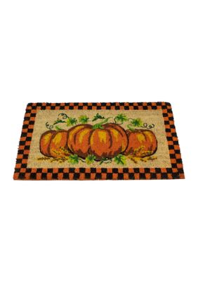 Checkered Fall Harvest Pumpkin Doormat 18 inch x 30 inch