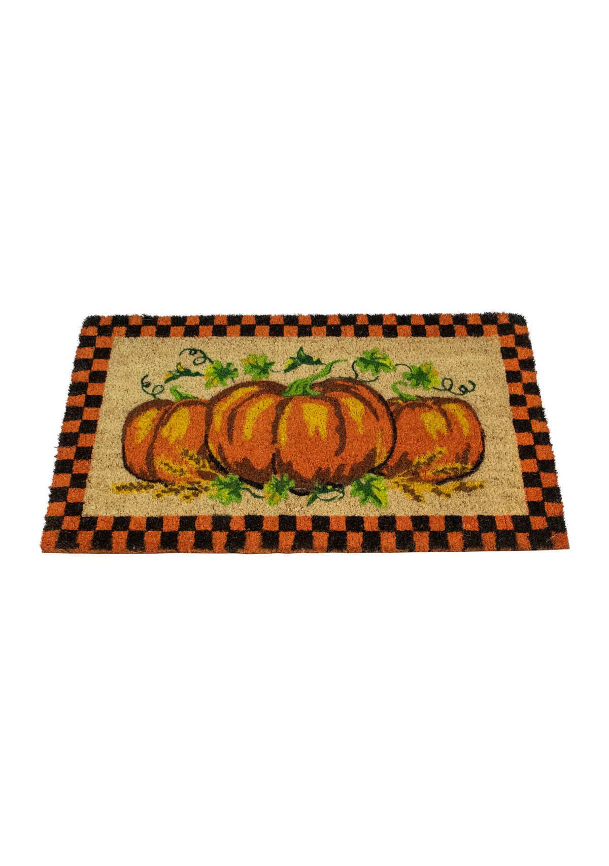 Checkered Fall Harvest Pumpkin Doormat 18 inch x 30 inch