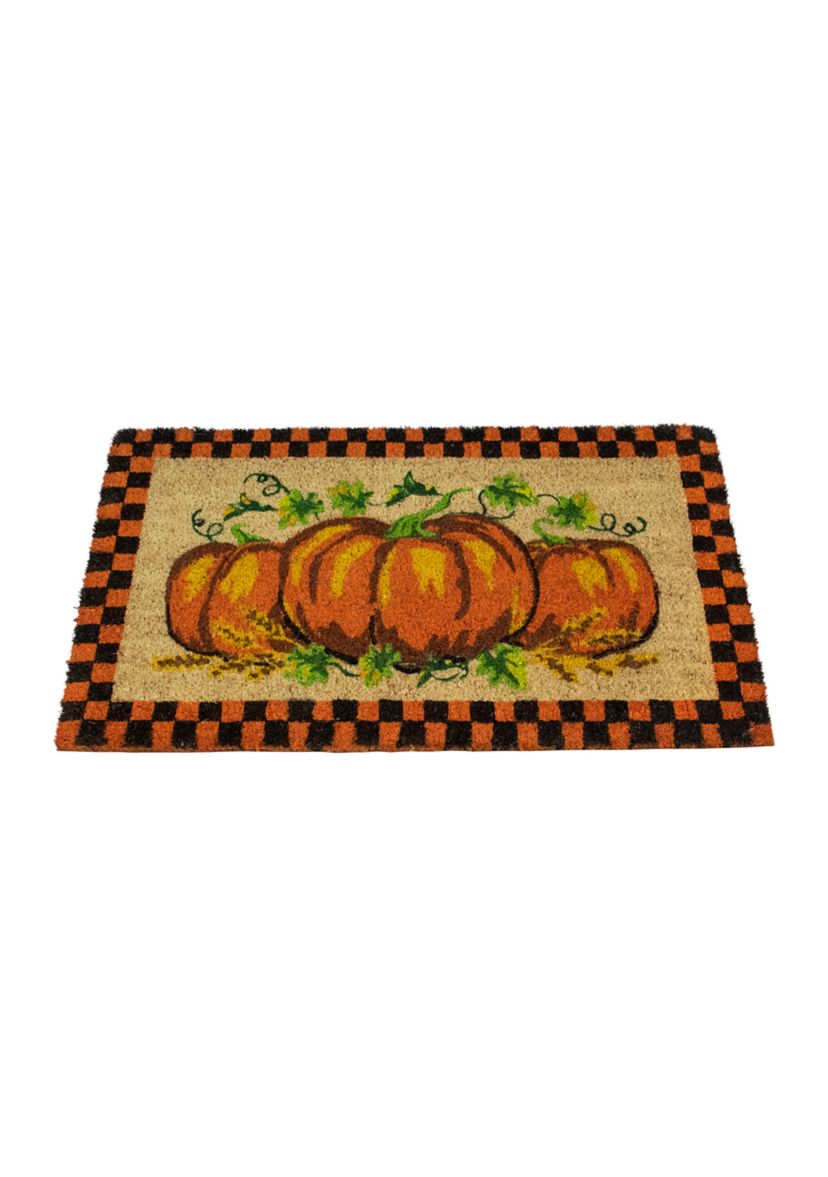 Checkered Fall Harvest Pumpkin Doormat 18 inch x 30 inch