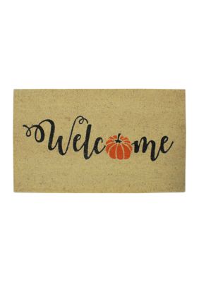 Orange Pumpkin  inchWelcome inch Fall Harvest Outdoor Doormat 18 inch x 30 inch