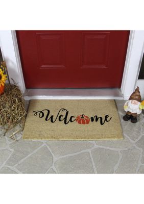 Orange Pumpkin  inchWelcome inch Fall Harvest Outdoor Doormat 18 inch x 30 inch