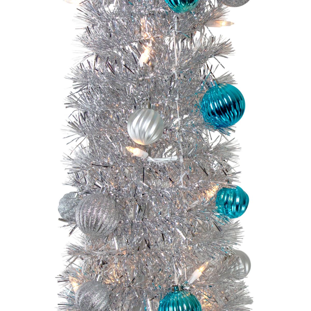 6 Pre-Lit Silver and Blue Pre-Decorated Pop-Up Artificial Christmas Tree