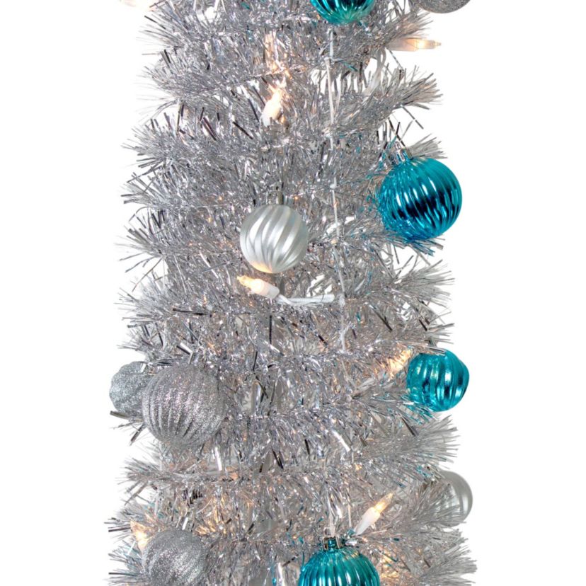 6 Pre-Lit Silver and Blue Pre-Decorated Pop-Up Artificial Christmas Tree