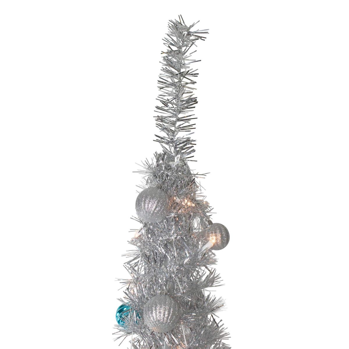 6 Pre-Lit Silver and Blue Pre-Decorated Pop-Up Artificial Christmas Tree