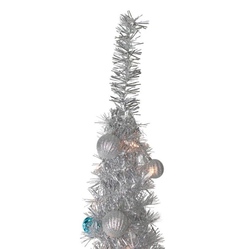 6 Pre-Lit Silver and Blue Pre-Decorated Pop-Up Artificial Christmas Tree