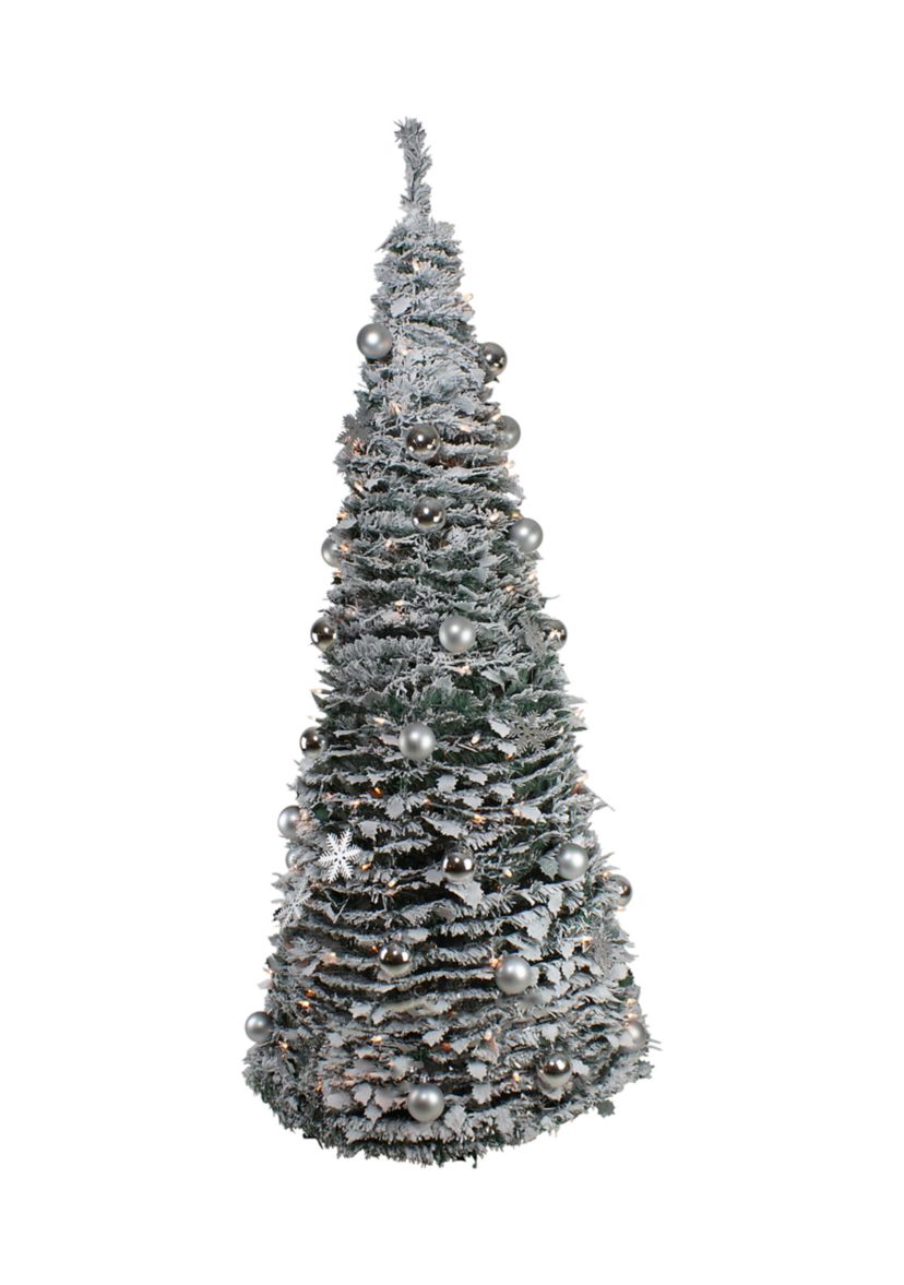 6 Pre-Lit Flocked Pre-Decorated Pop-Up Artificial Christmas Tree