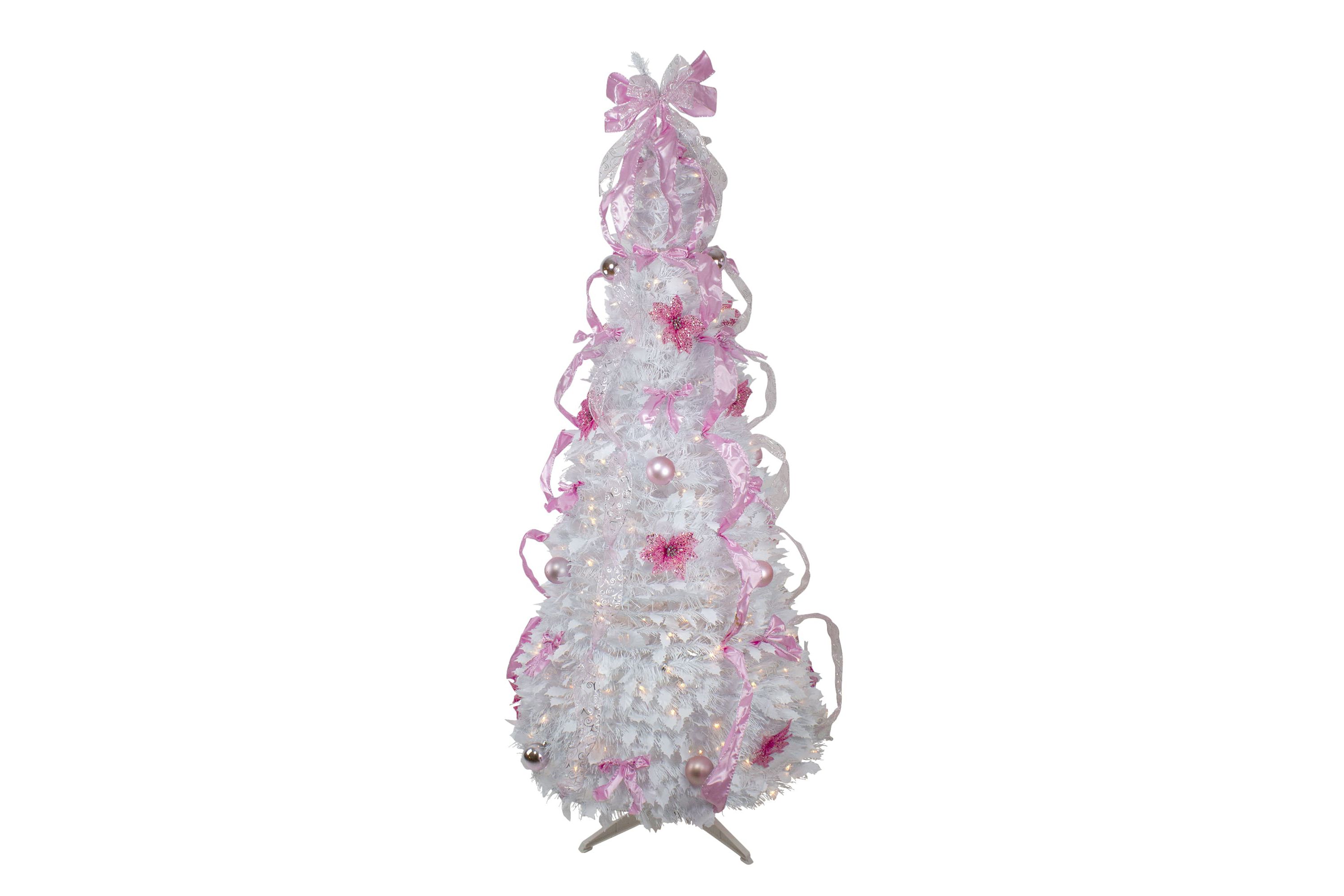 6 Pre-Lit White and Pink Pre-Decorated Pop-Up Artificial Christmas Tree