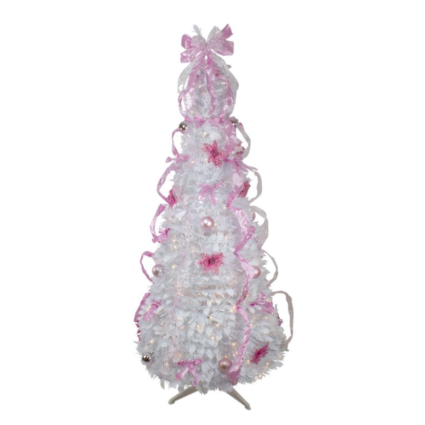 6 Pre-Lit White and Pink Pre-Decorated Pop-Up Artificial Christmas Tree