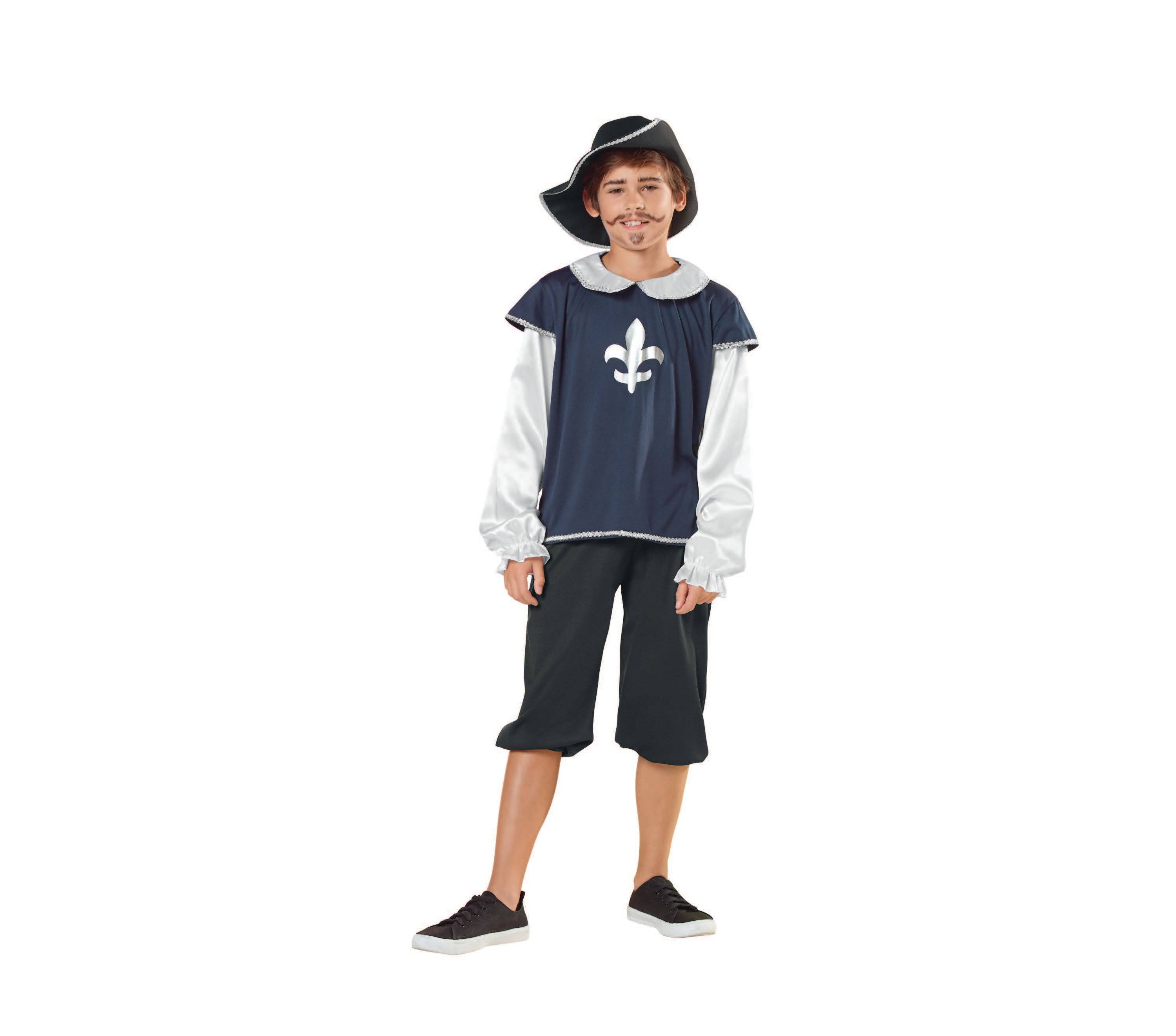Blue and White Boys Musketeer Halloween Childrens Costume - Ages 7-9 Years