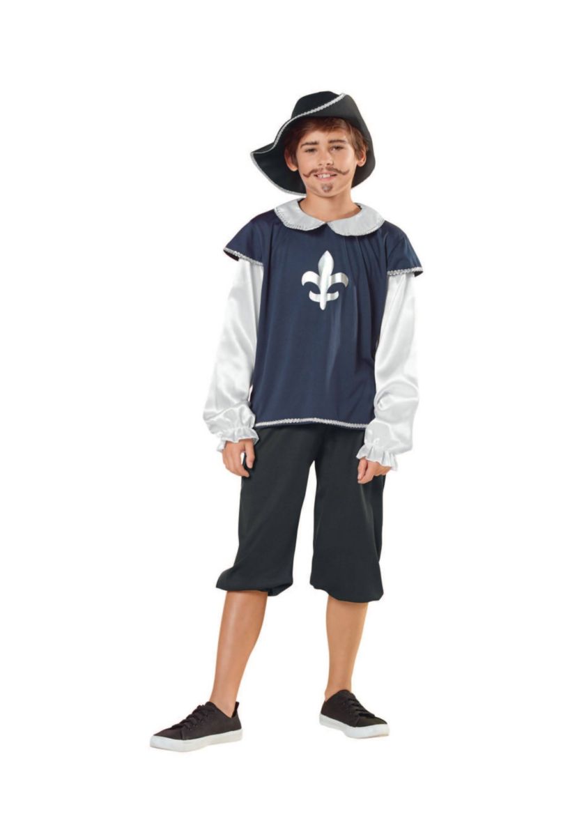 Blue and White Boys Musketeer Halloween Childrens Costume - Ages 7-9 Years
