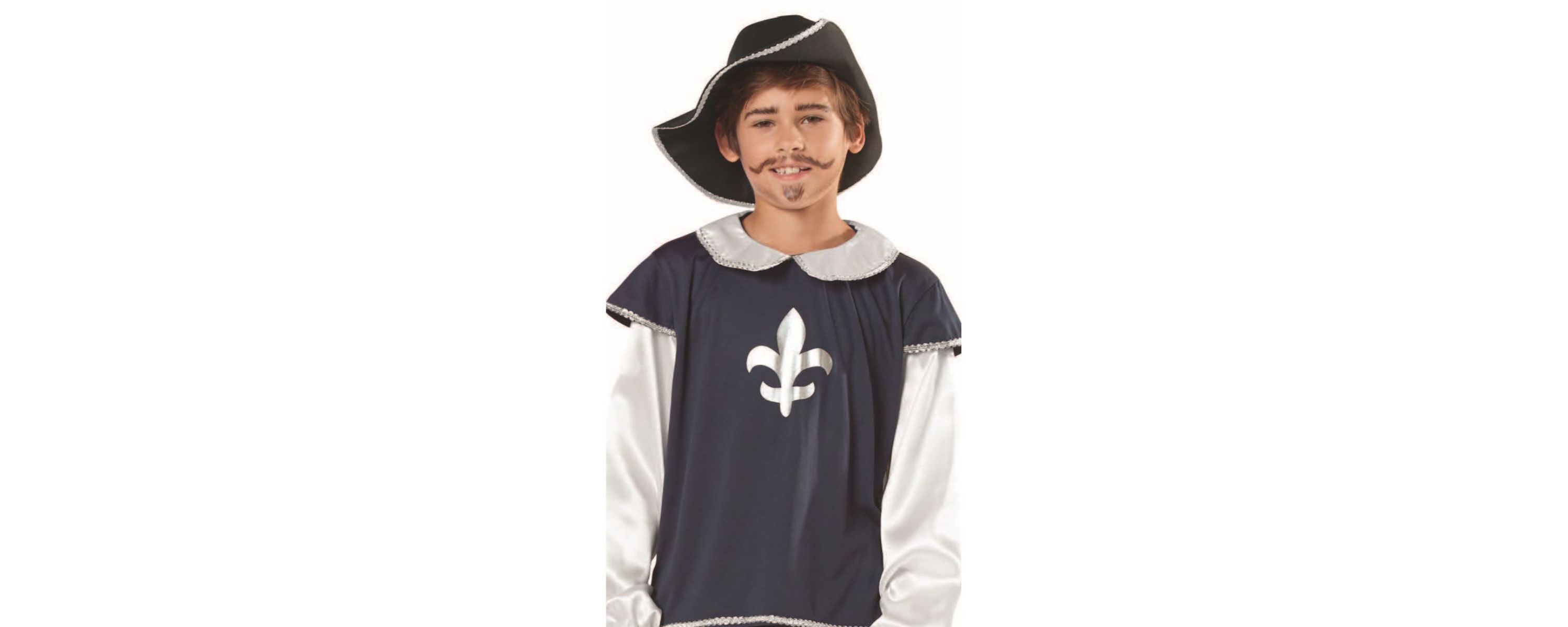 Blue and White Boys Musketeer Halloween Childrens Costume - Ages 7-9 Years