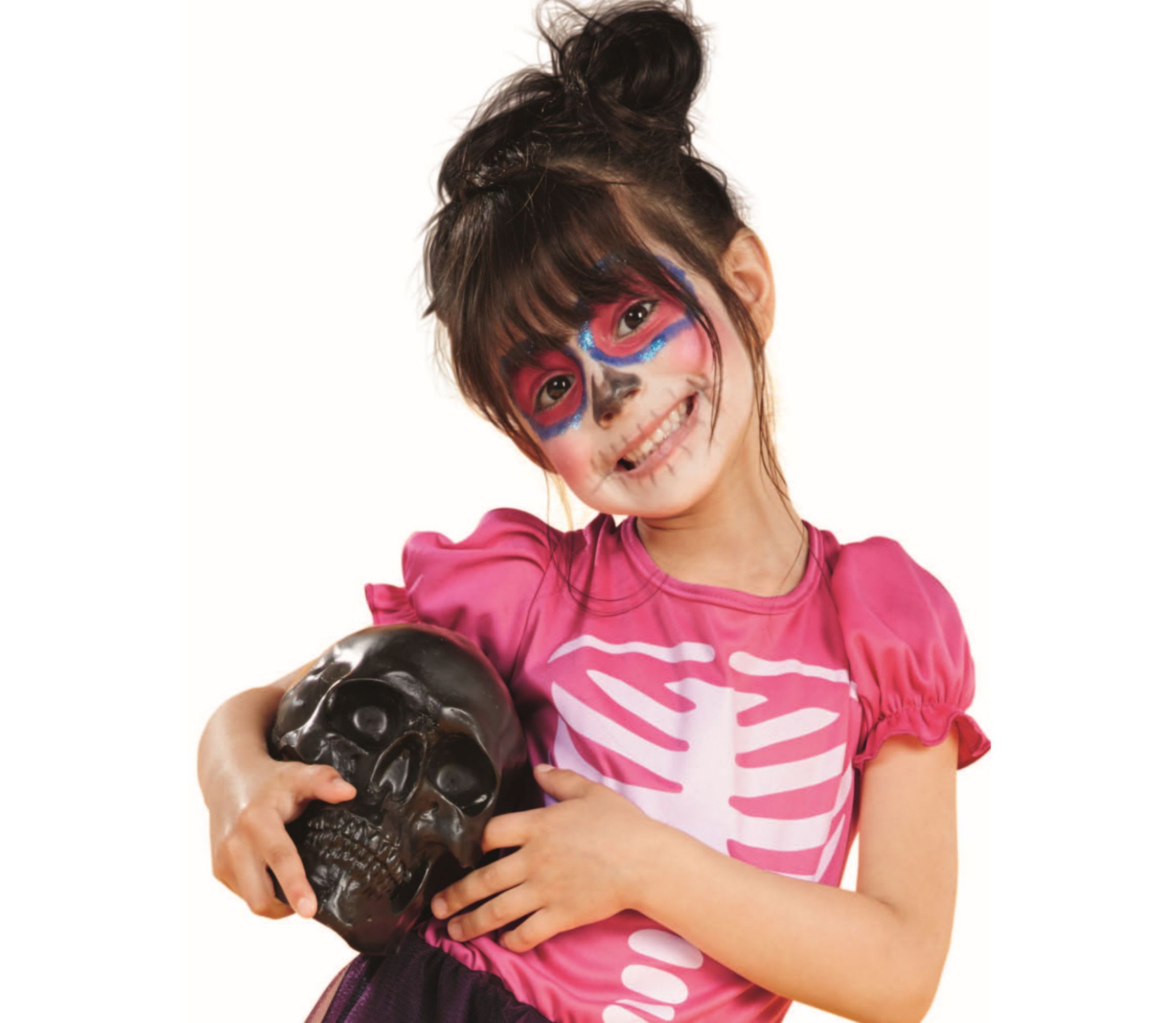 Pink and Black Skeleton Girl Child Halloween Costume - Large
