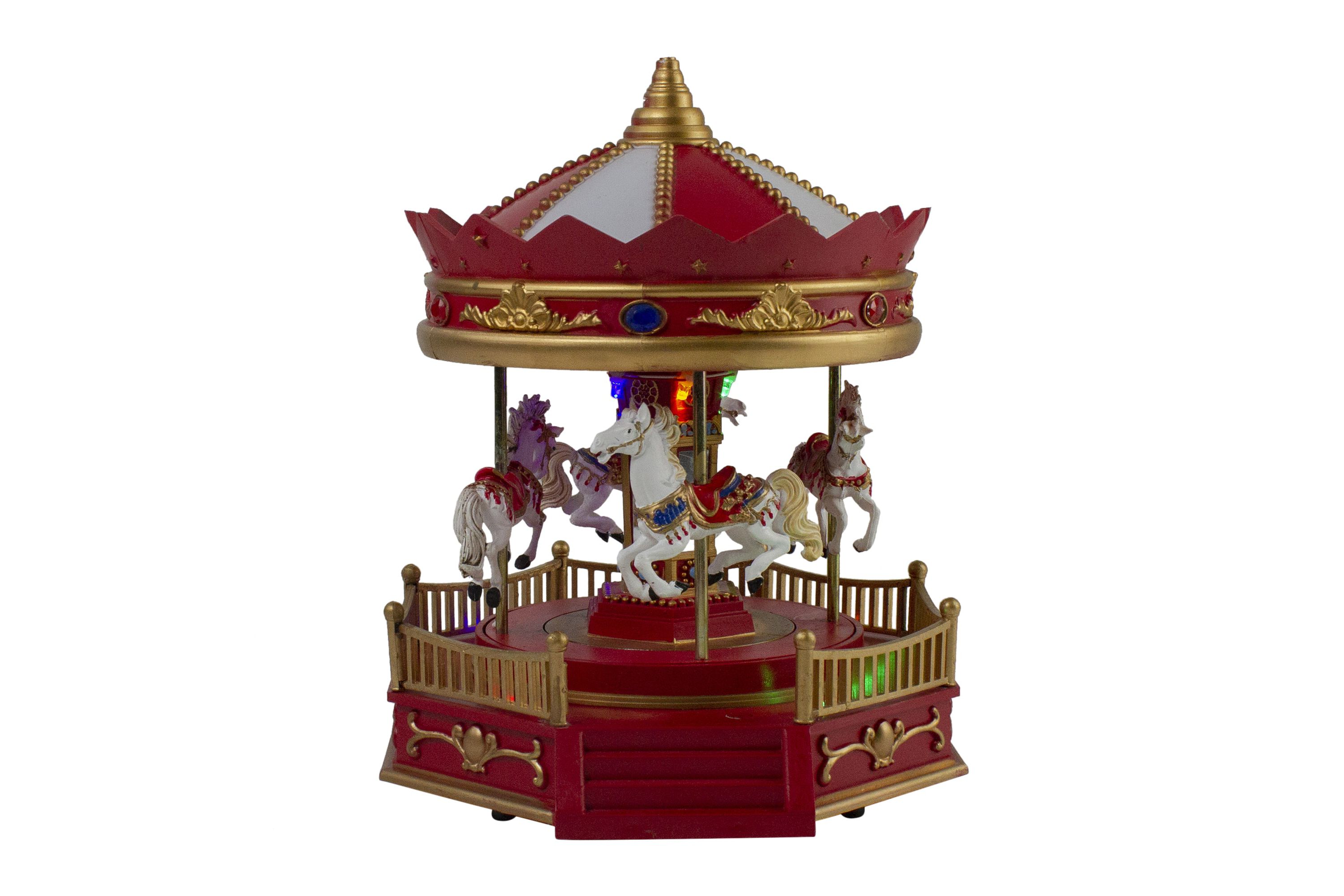 9.25inch LED Lighted Animated and Musical Carousel Christmas Village Display Piece