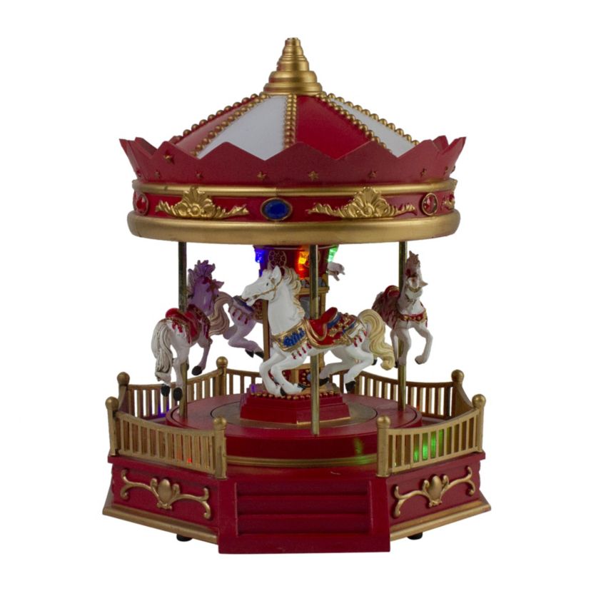 9.25inch LED Lighted Animated and Musical Carousel Christmas Village Display Piece