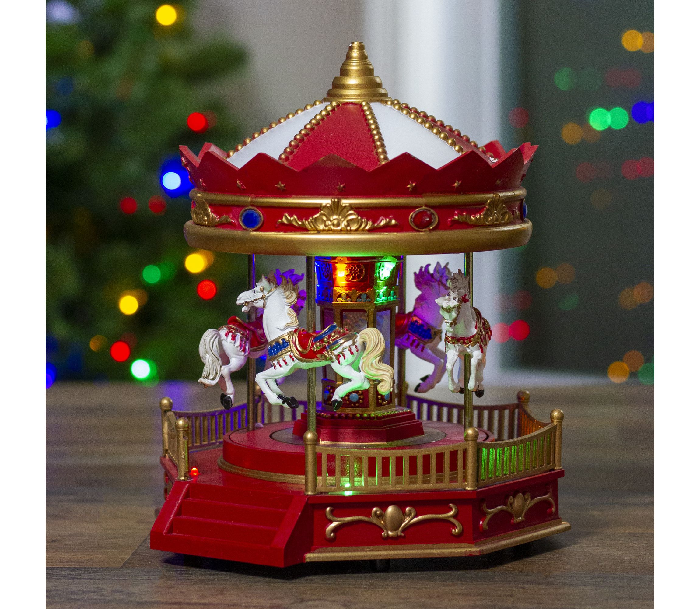 9.25inch LED Lighted Animated and Musical Carousel Christmas Village Display Piece