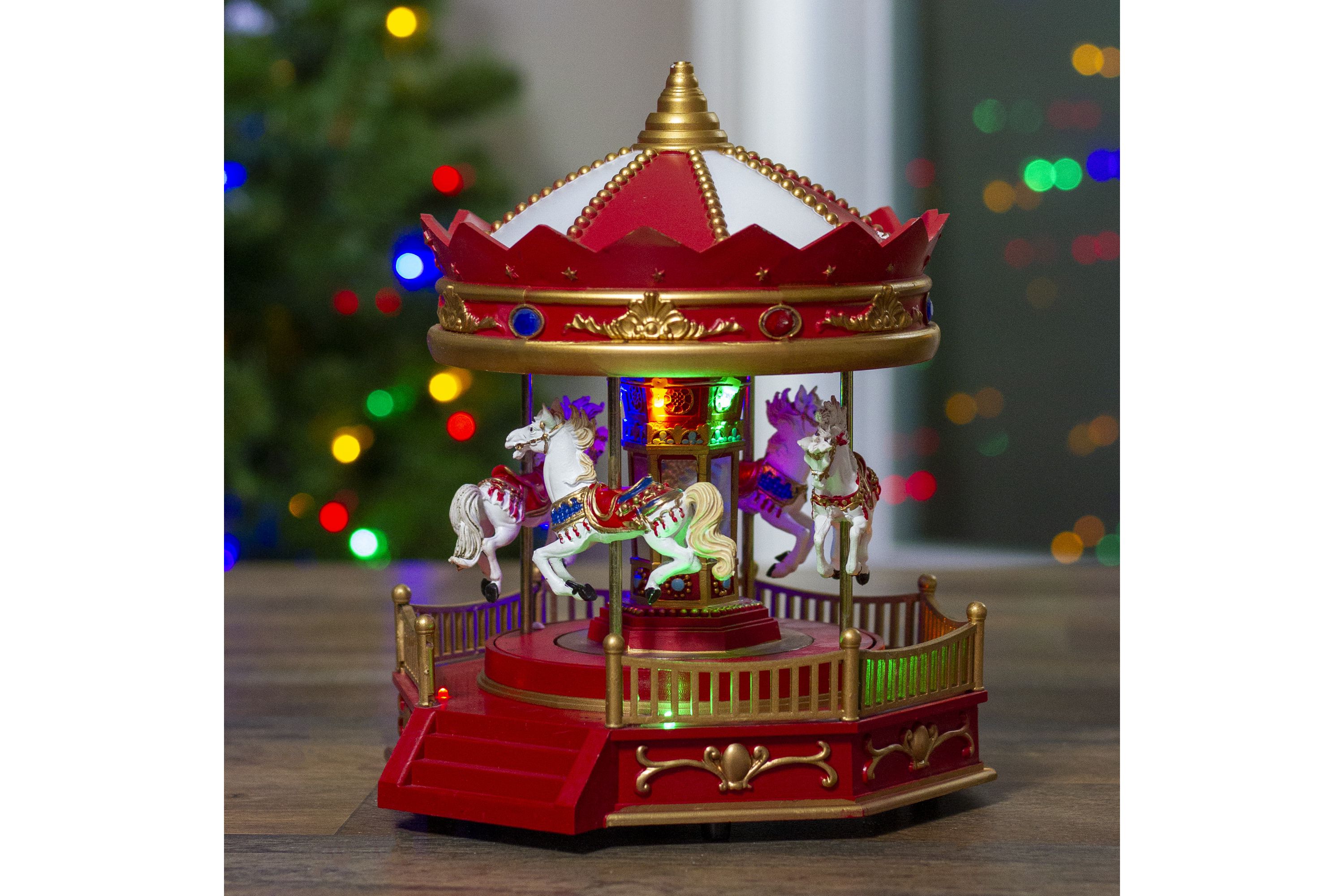 9.25inch LED Lighted Animated and Musical Carousel Christmas Village Display Piece