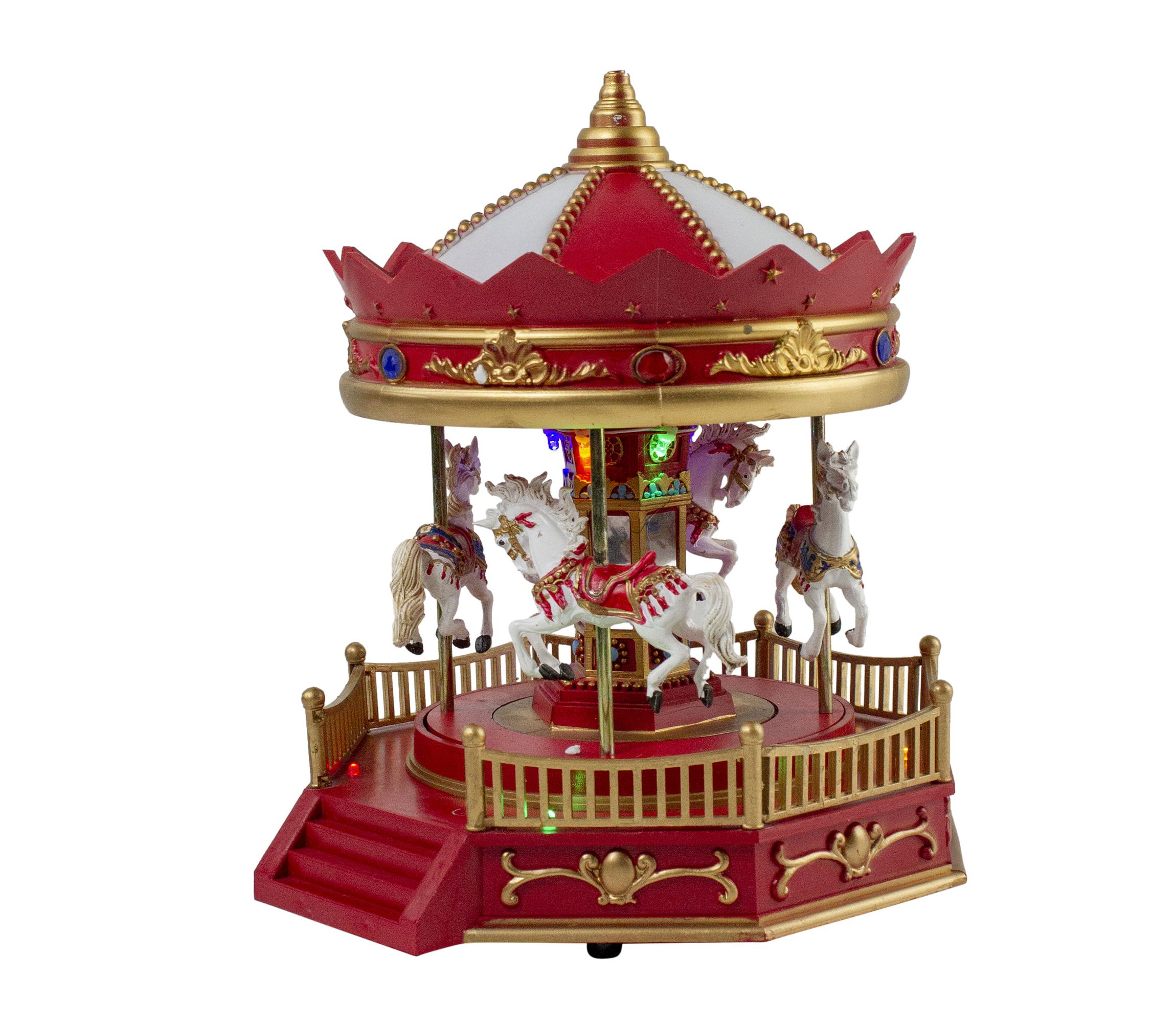 9.25inch LED Lighted Animated and Musical Carousel Christmas Village Display Piece