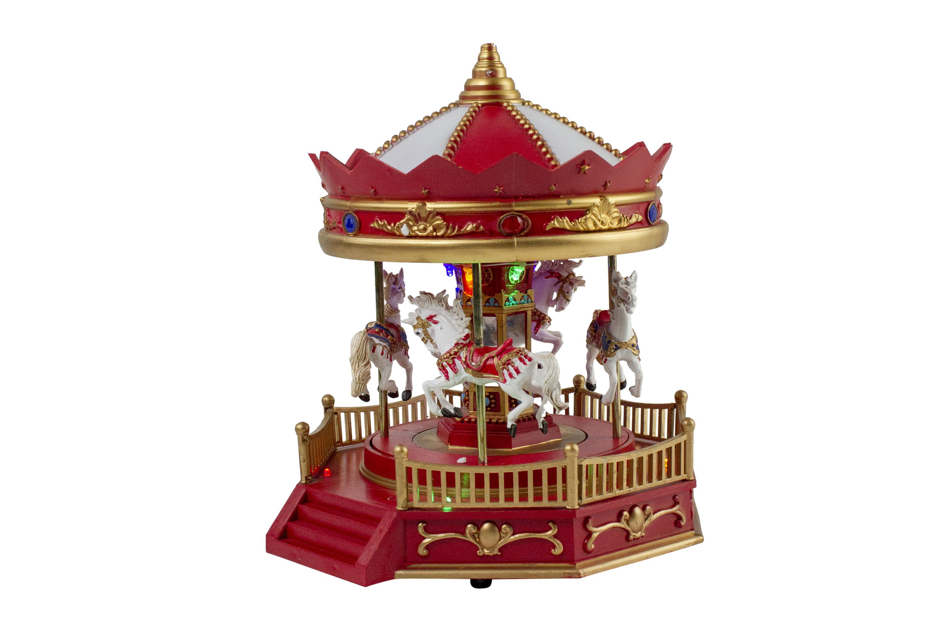 9.25inch LED Lighted Animated and Musical Carousel Christmas Village Display Piece