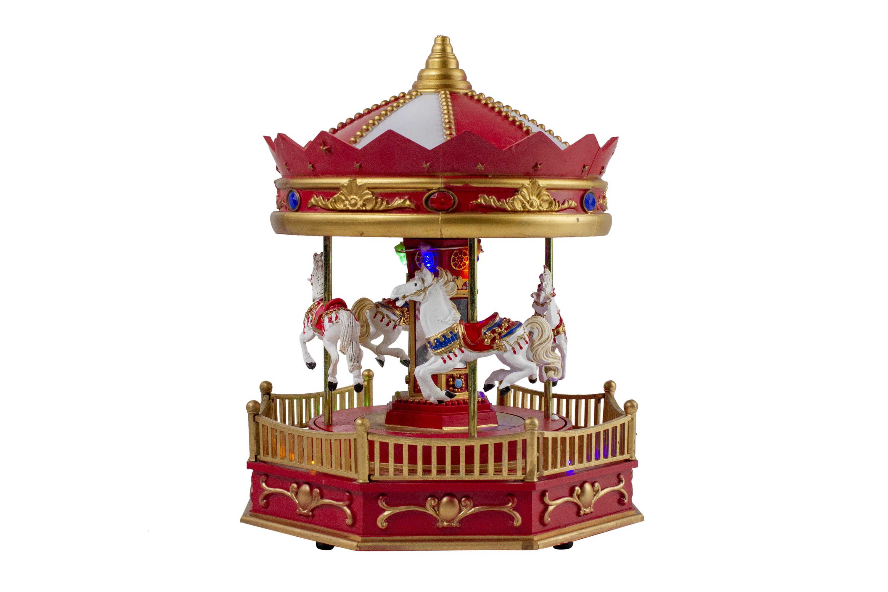 9.25inch LED Lighted Animated and Musical Carousel Christmas Village Display Piece