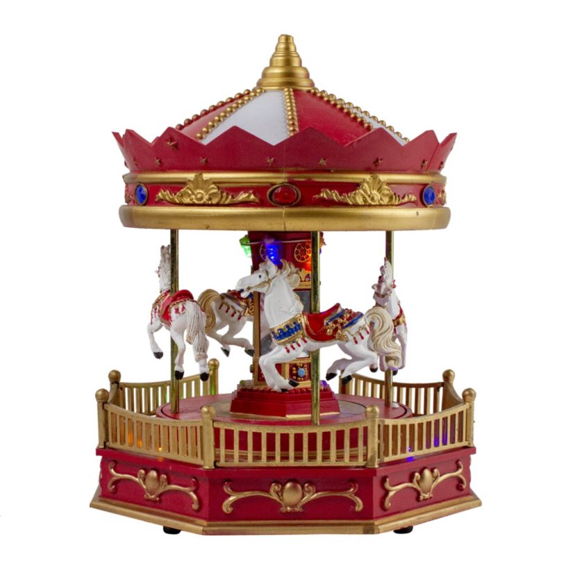 9.25inch LED Lighted Animated and Musical Carousel Christmas Village Display Piece