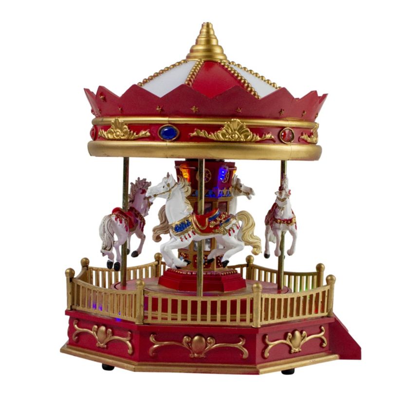9.25inch LED Lighted Animated and Musical Carousel Christmas Village Display Piece