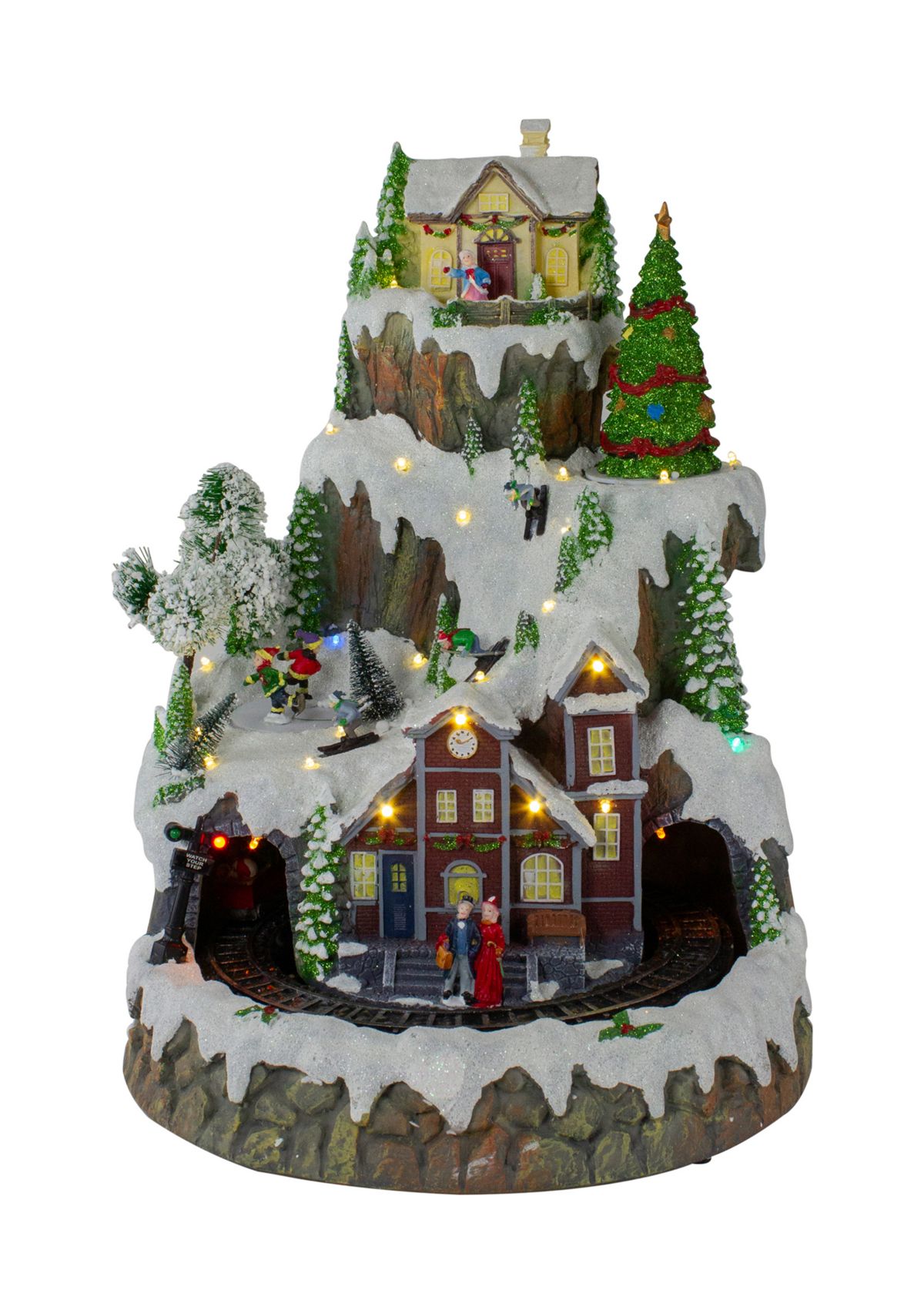 17Inch White LED Lighted and Animated Christmas Village with Moving Train