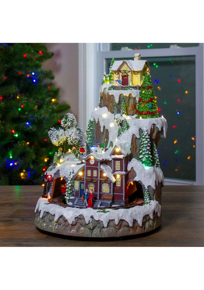 17Inch White LED Lighted and Animated Christmas Village with Moving Train