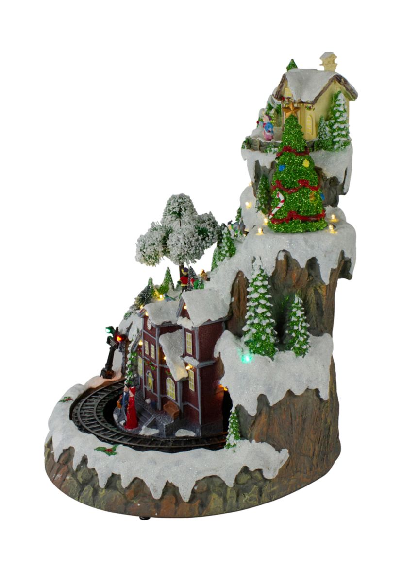 17Inch White LED Lighted and Animated Christmas Village with Moving Train