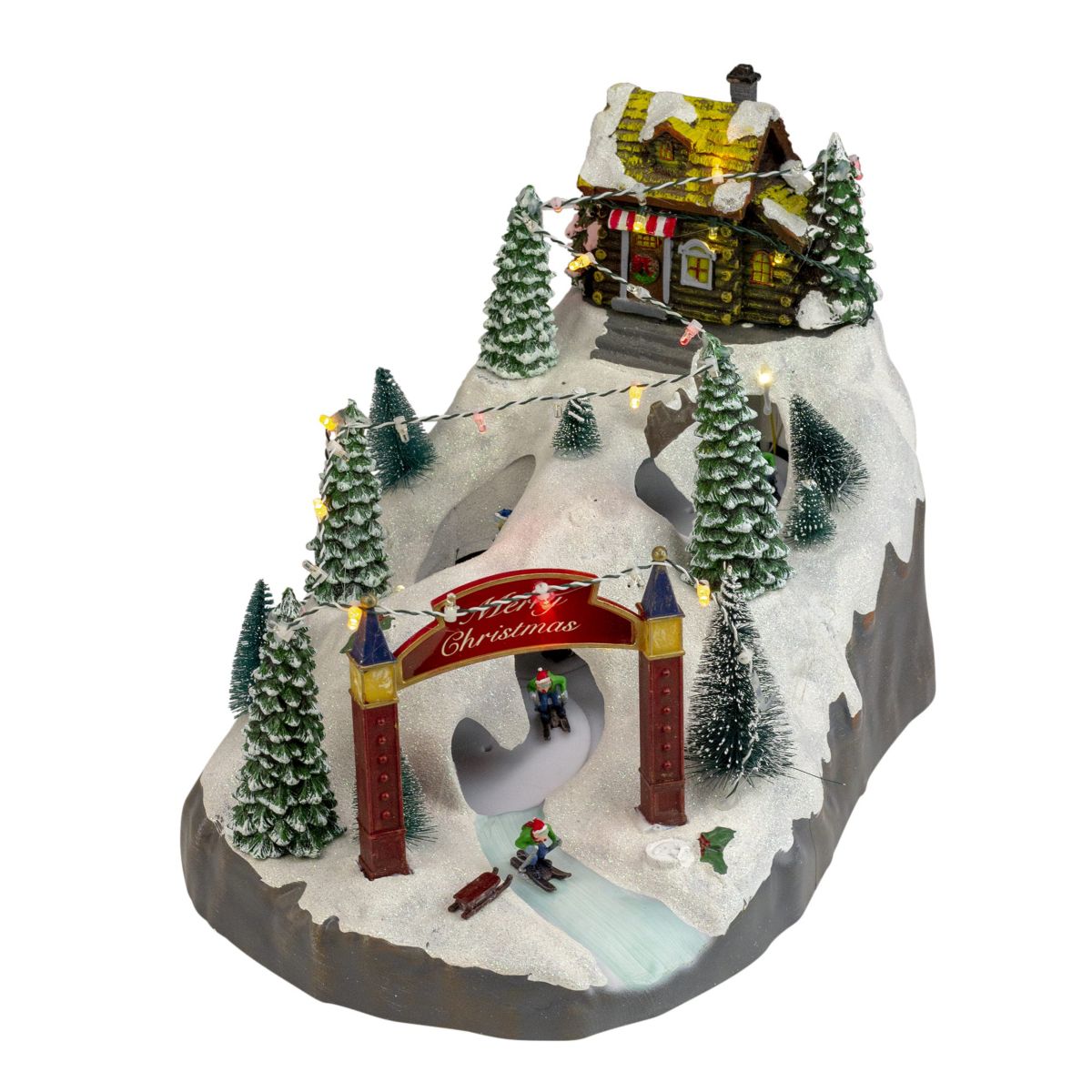 15inch LED Lighted Winter Skiing Scene Animated Christmas Village Display