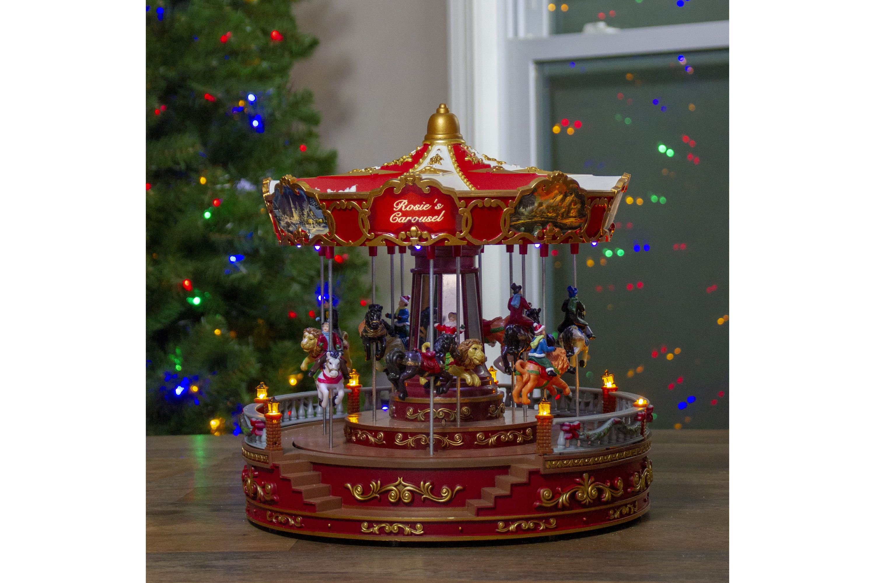 14" LED Lighted Animated and Musical Carousel Christmas Decoration