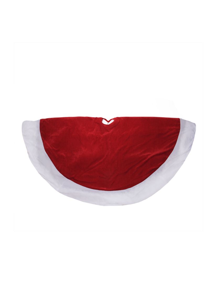 60Inch Traditional Red Christmas Tree Skirt with White Trim