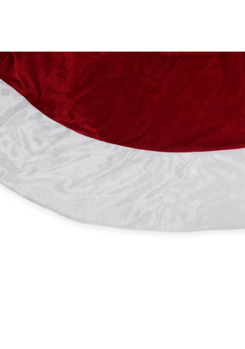 60Inch Traditional Red Christmas Tree Skirt with White Trim