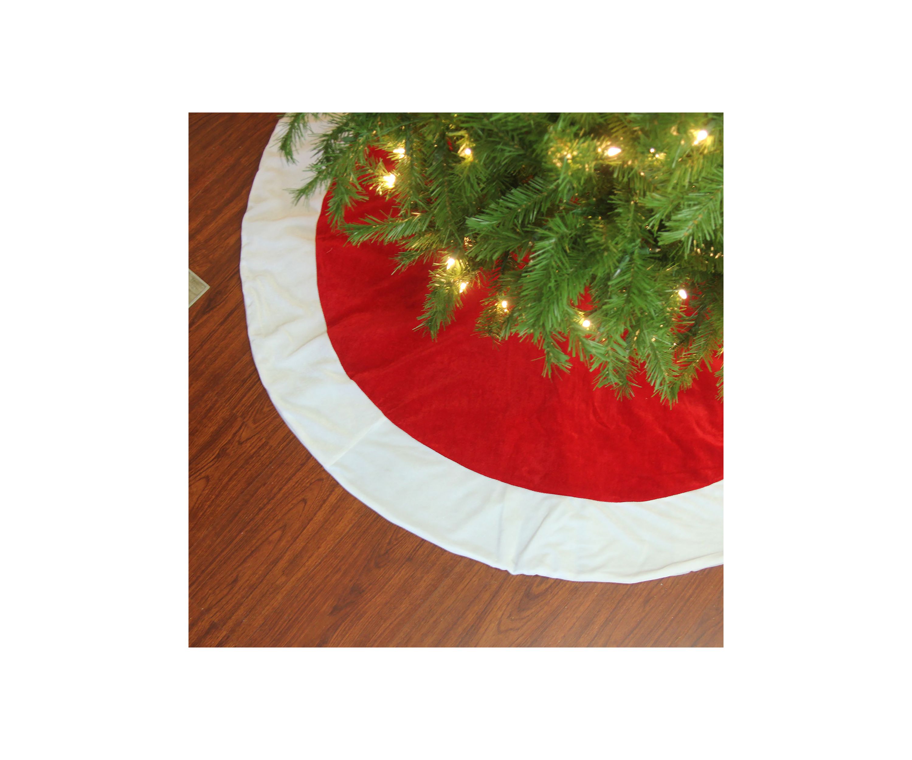 60Inch Traditional Red Christmas Tree Skirt with White Trim