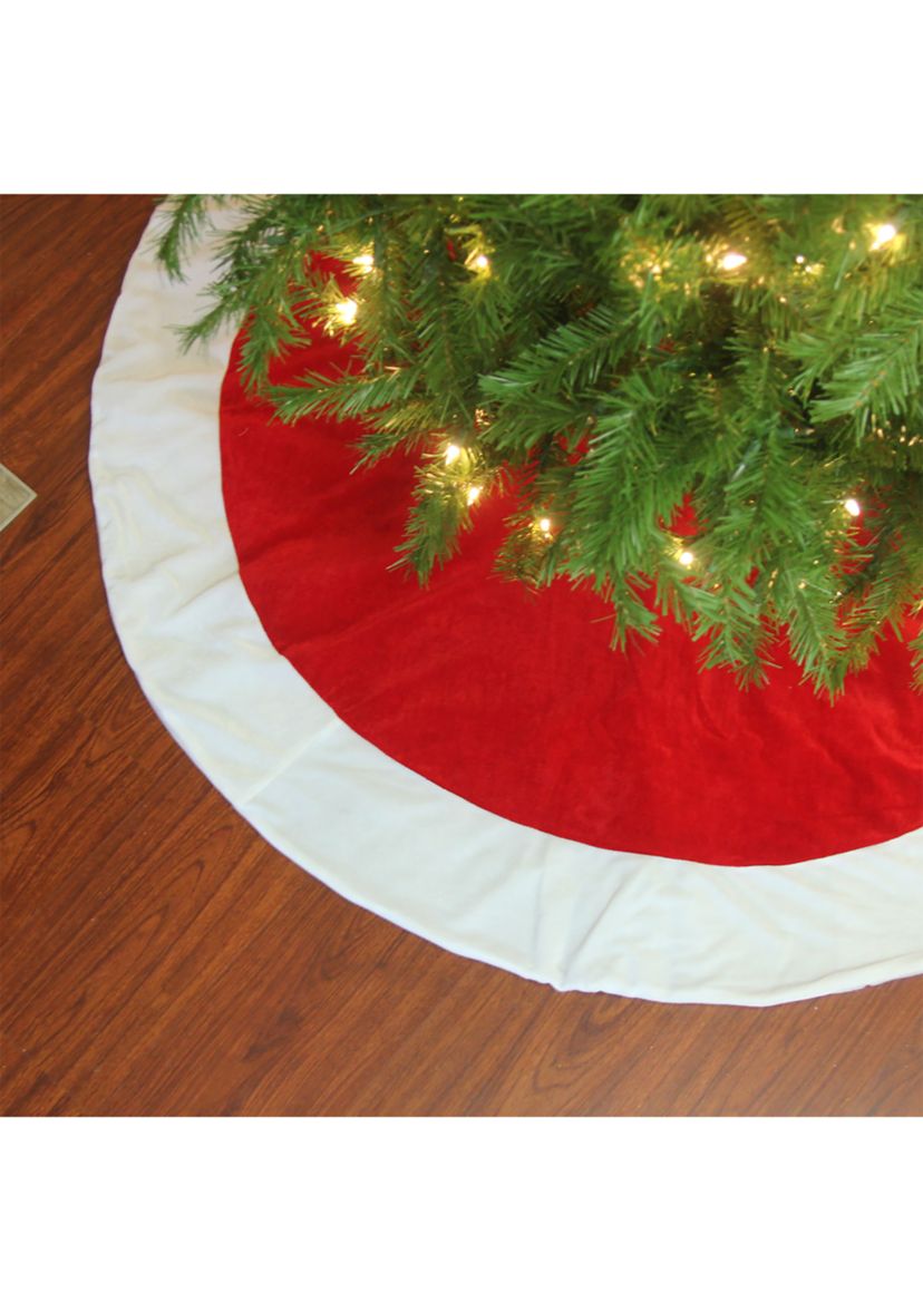 60Inch Traditional Red Christmas Tree Skirt with White Trim