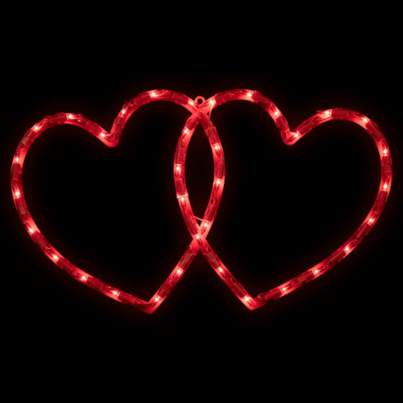Lighted Double Heart Valentines Day Window Silhouette - 17" - Red