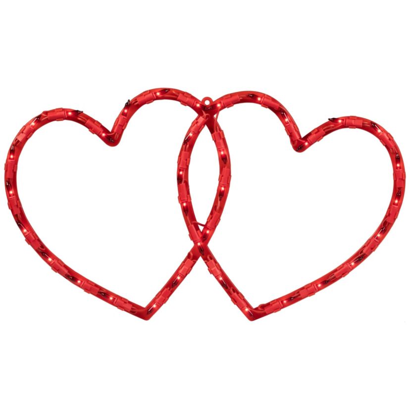 Lighted Double Heart Valentines Day Window Silhouette - 17" - Red