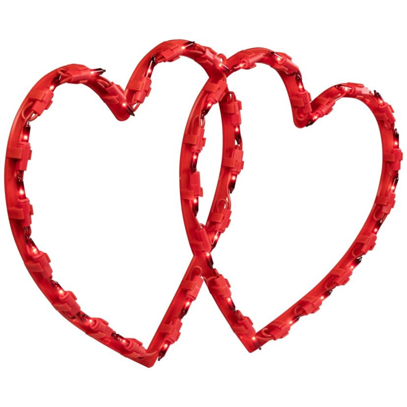 Lighted Double Heart Valentines Day Window Silhouette - 17" - Red