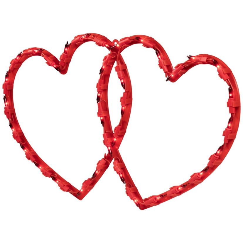 Lighted Double Heart Valentines Day Window Silhouette - 17" - Red