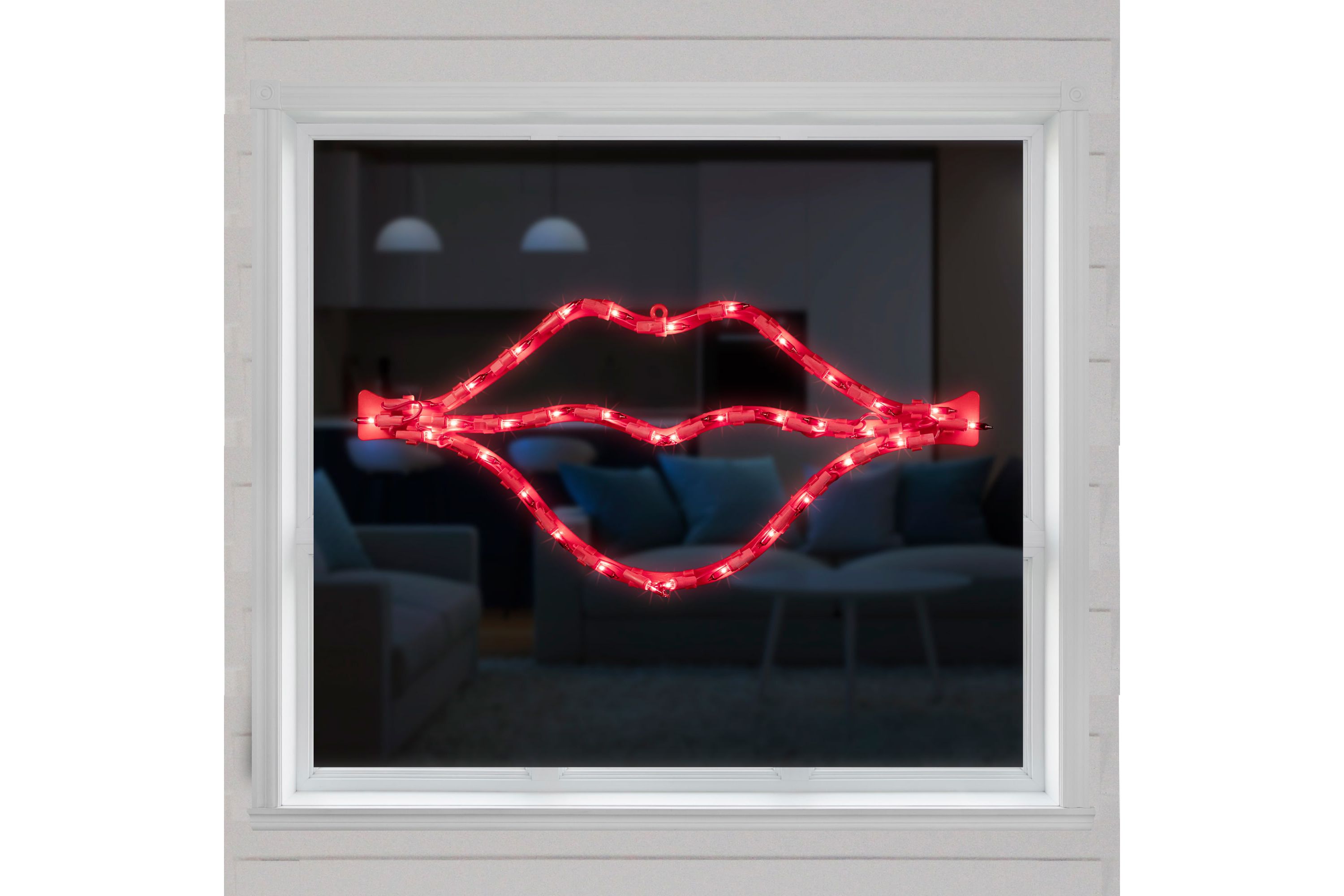 17.5" Lighted Red Lips Valentines Day Window Silhouette