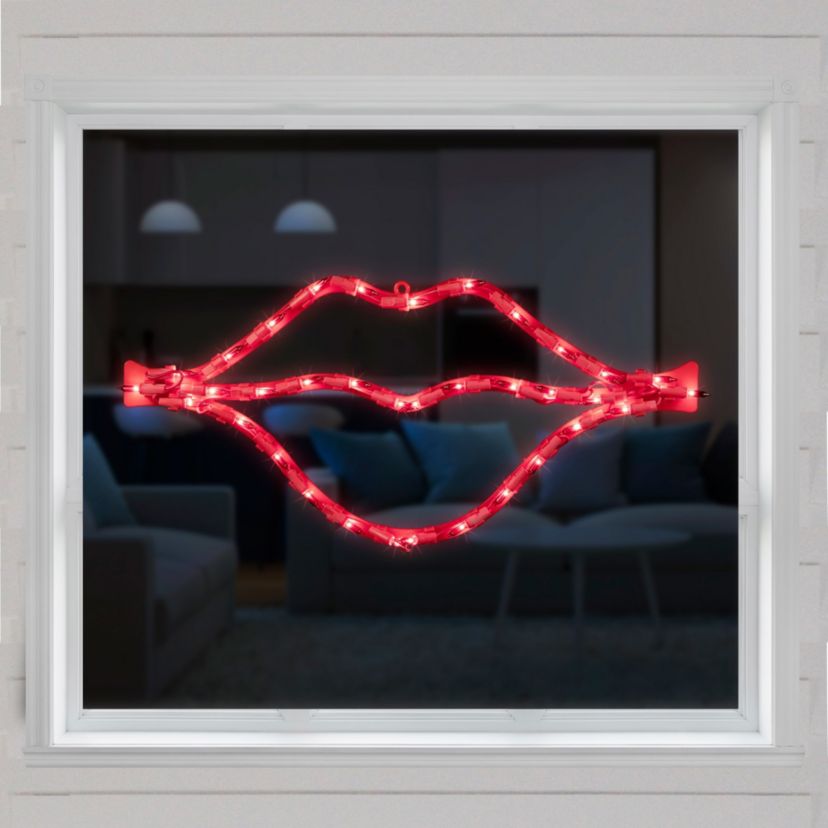 17.5" Lighted Red Lips Valentines Day Window Silhouette