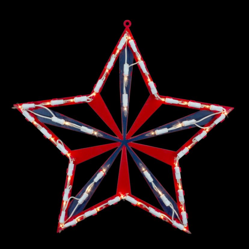 Lighted Red and Blue Patriotic Star Window Decoration - 14" - Clear Lights