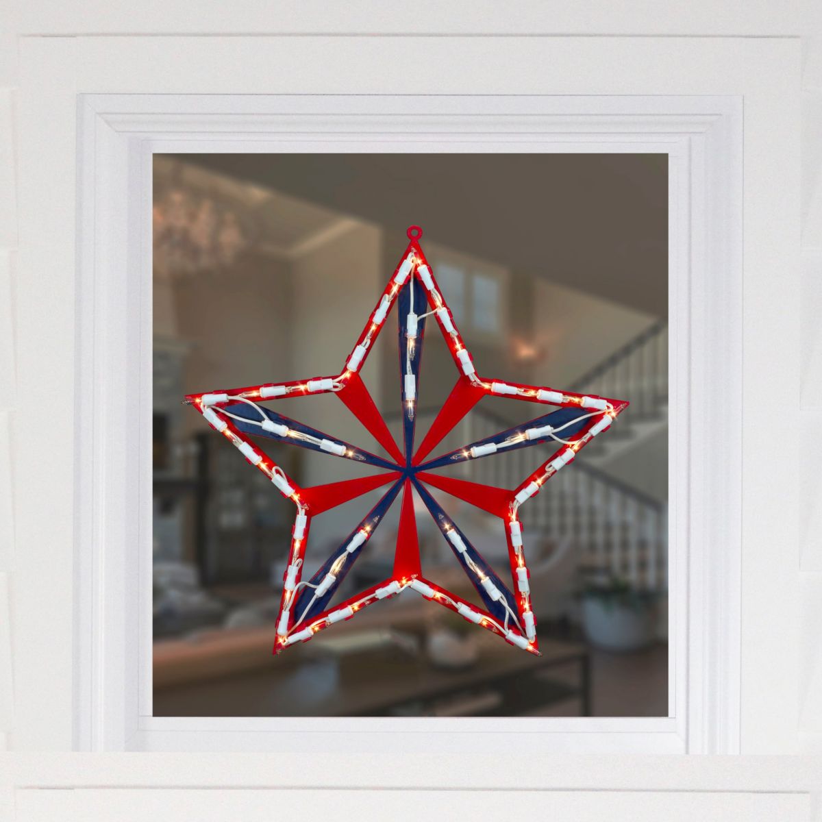 Lighted Red and Blue Patriotic Star Window Decoration - 14" - Clear Lights