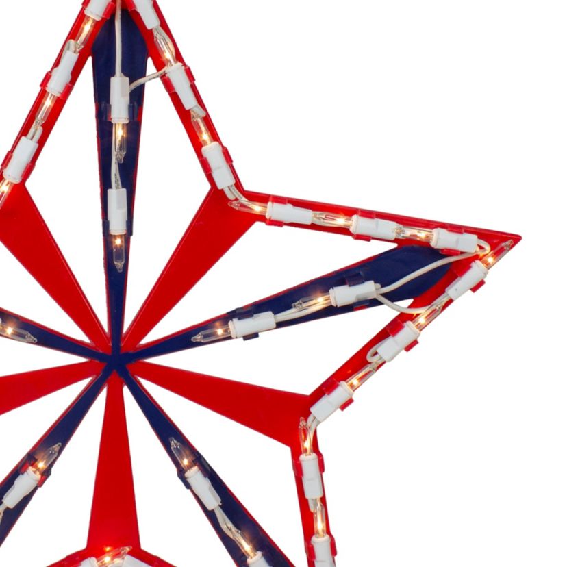 Lighted Red and Blue Patriotic Star Window Decoration - 14" - Clear Lights