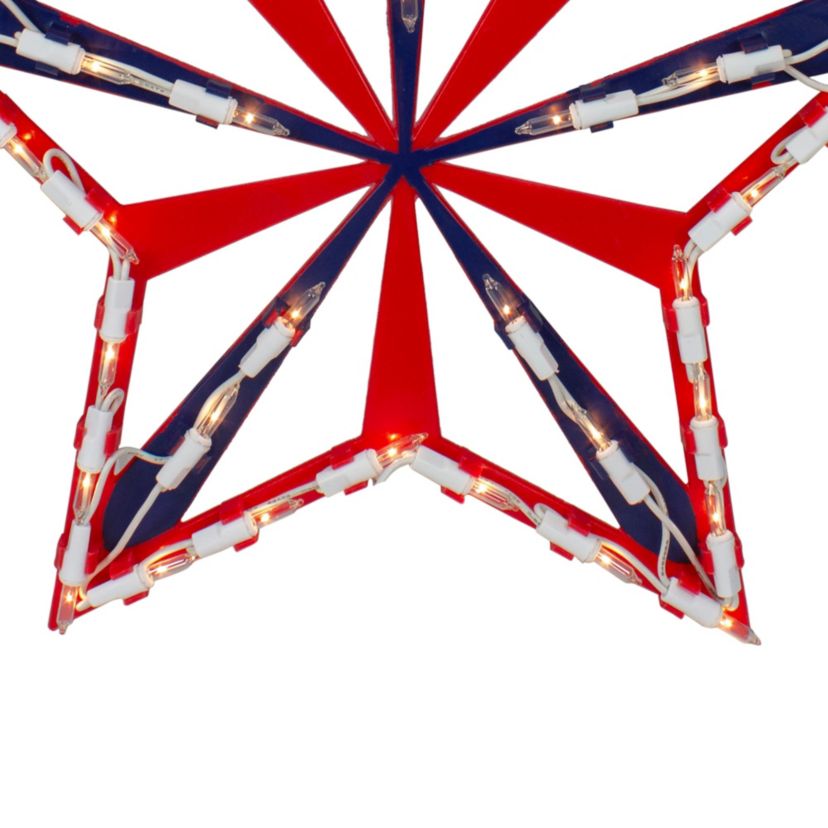 Lighted Red and Blue Patriotic Star Window Decoration - 14" - Clear Lights