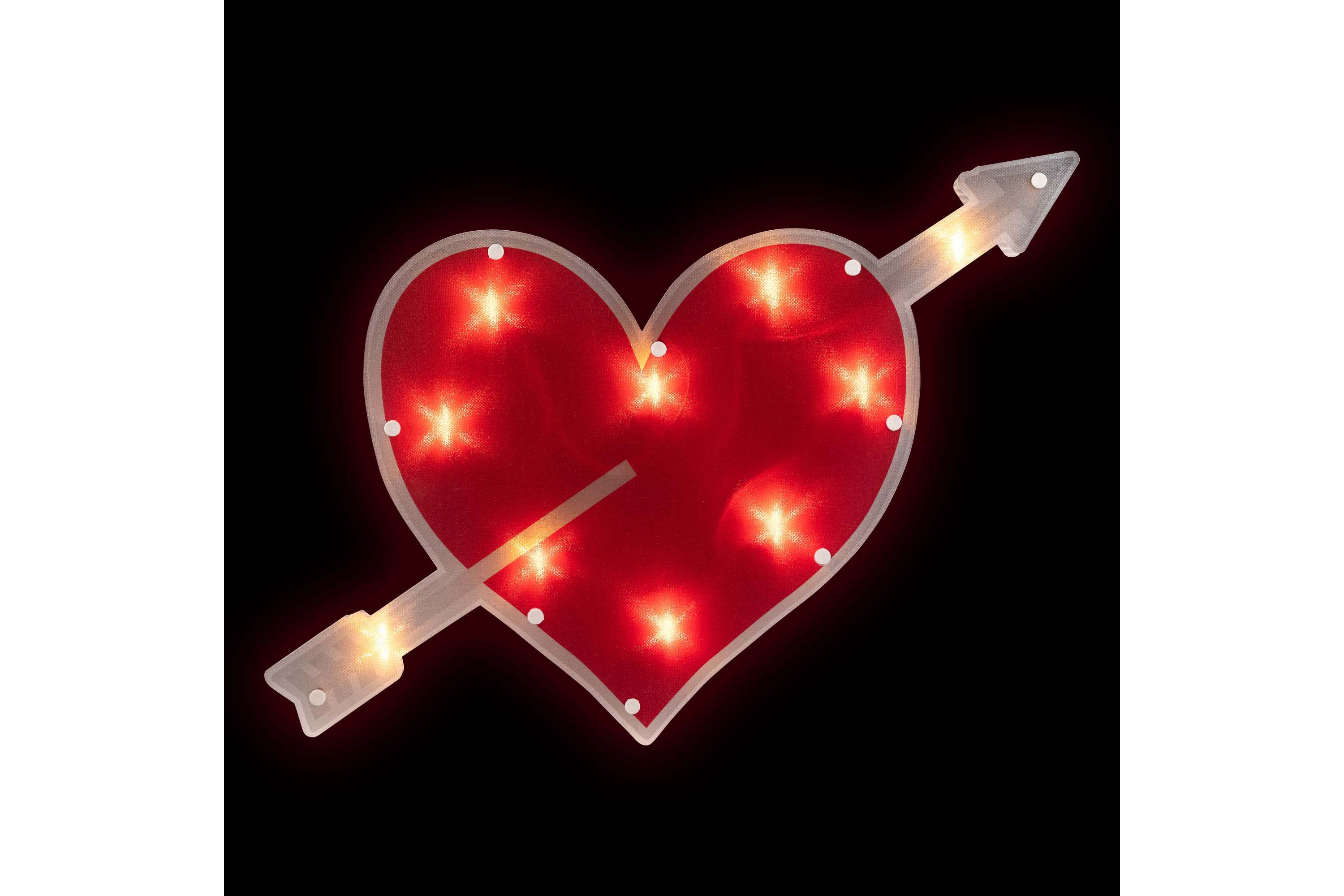18" Red and White Lighted Heart with Arrow Valentines Day Window Silhouette