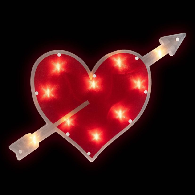 18" Red and White Lighted Heart with Arrow Valentines Day Window Silhouette