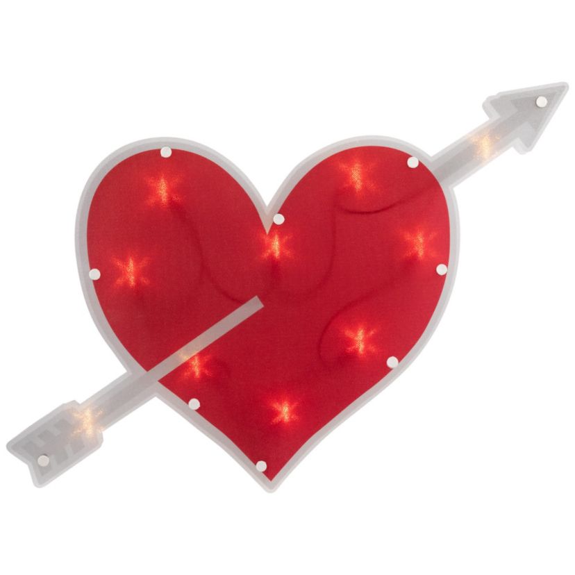 18" Red and White Lighted Heart with Arrow Valentines Day Window Silhouette