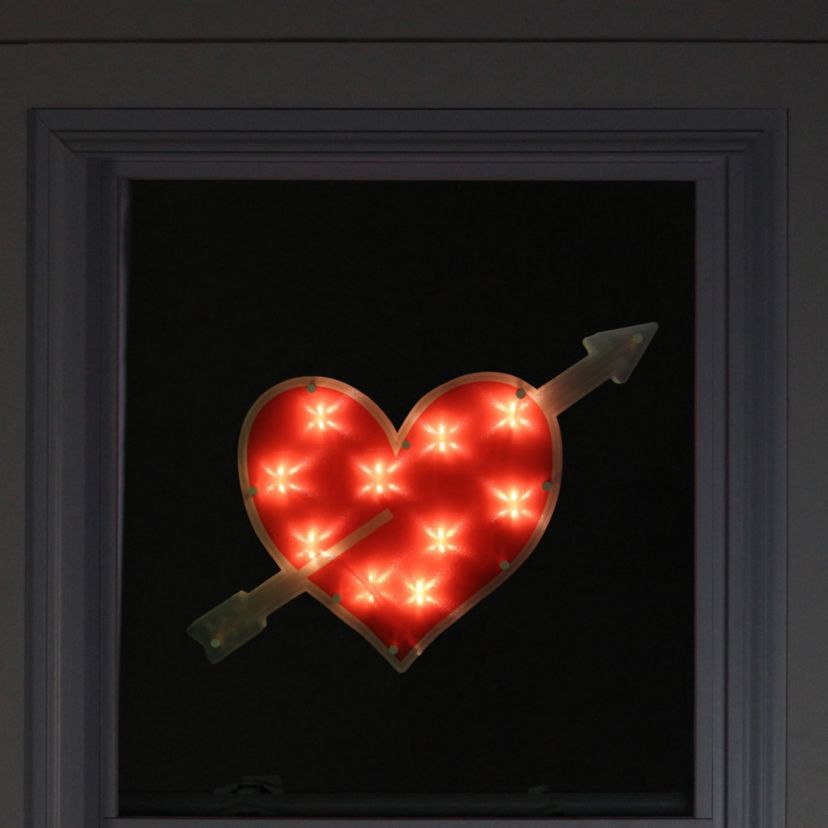 18" Red and White Lighted Heart with Arrow Valentines Day Window Silhouette
